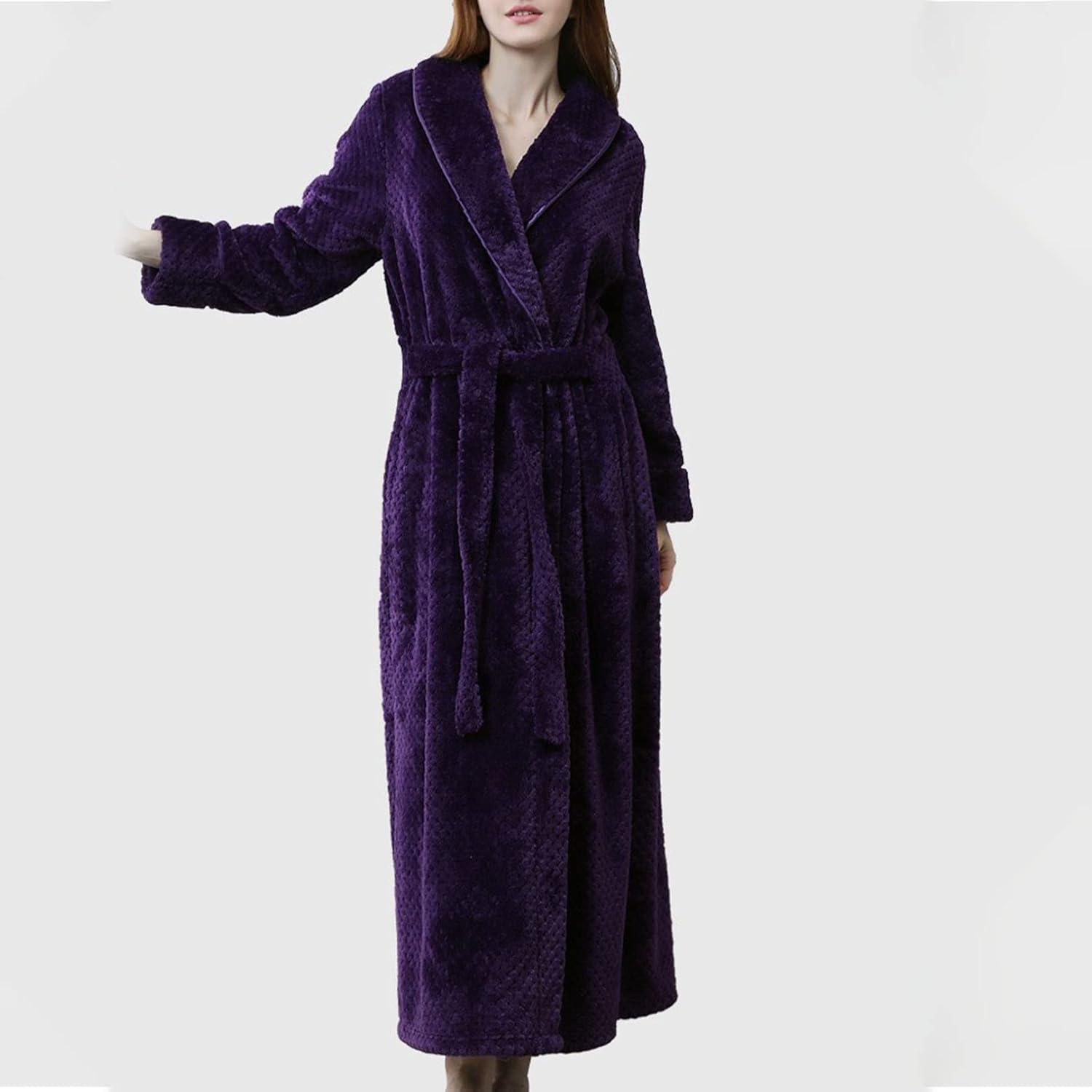 imageFlygo Women Fleece Long Robe Plush Long Bathrobes Soft Warm Sleepwear Pjs Loungewear with PocketsPurpleM