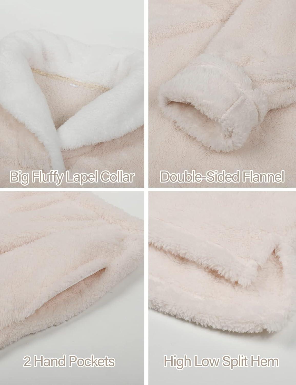imageFlygo Women Fuzzy Warm Fleece Pajamas Sets Winter Flannel Sleepwear Fluffy Pajama Pullover Top Lounge Pants SetBeige