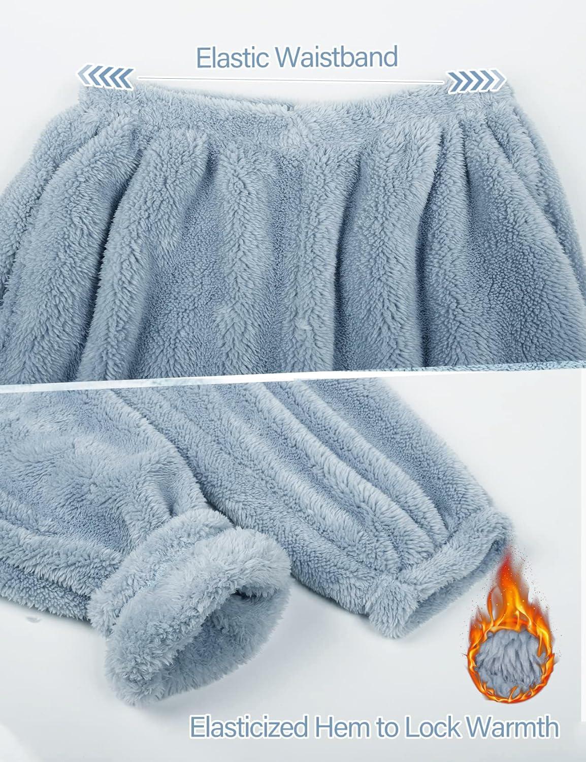 imageFlygo Women Fuzzy Warm Fleece Pajamas Sets Winter Flannel Sleepwear Fluffy Pajama Pullover Top Lounge Pants SetBlue