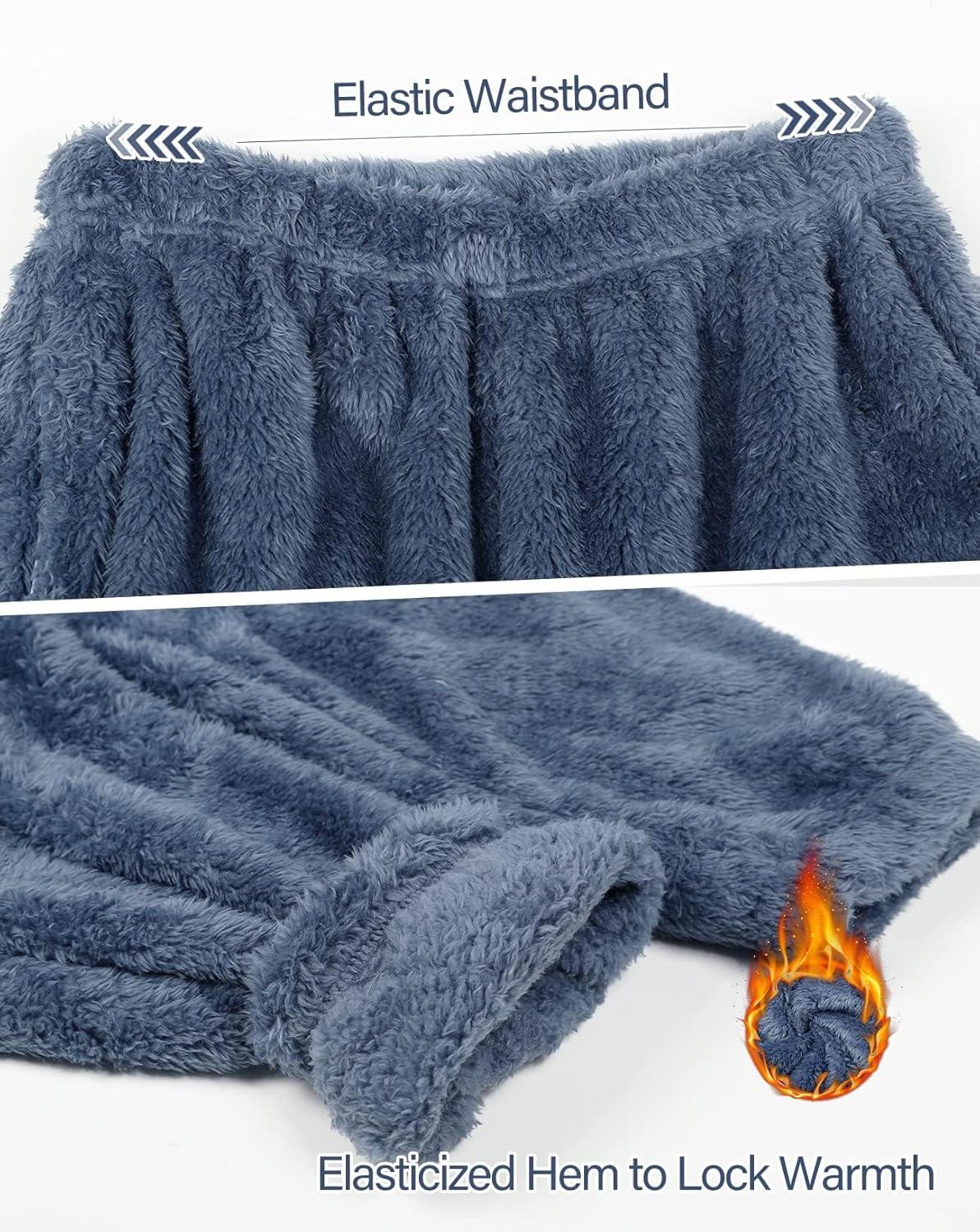 imageFlygo Women Fuzzy Warm Fleece Pajamas Sets Winter Flannel Sleepwear Fluffy Pajama Pullover Top Lounge Pants SetNavy