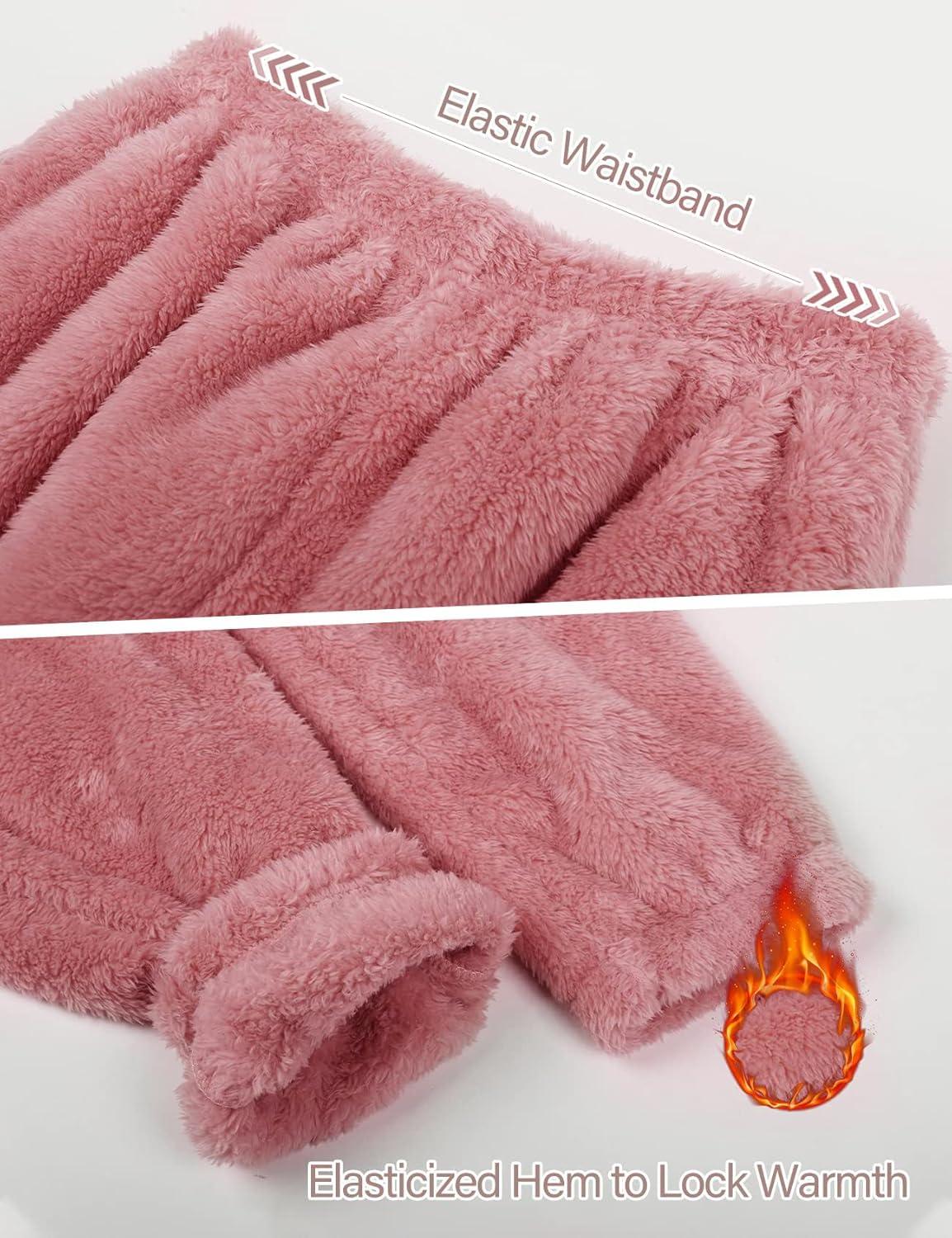 imageFlygo Women Fuzzy Warm Fleece Pajamas Sets Winter Flannel Sleepwear Fluffy Pajama Pullover Top Lounge Pants SetPink