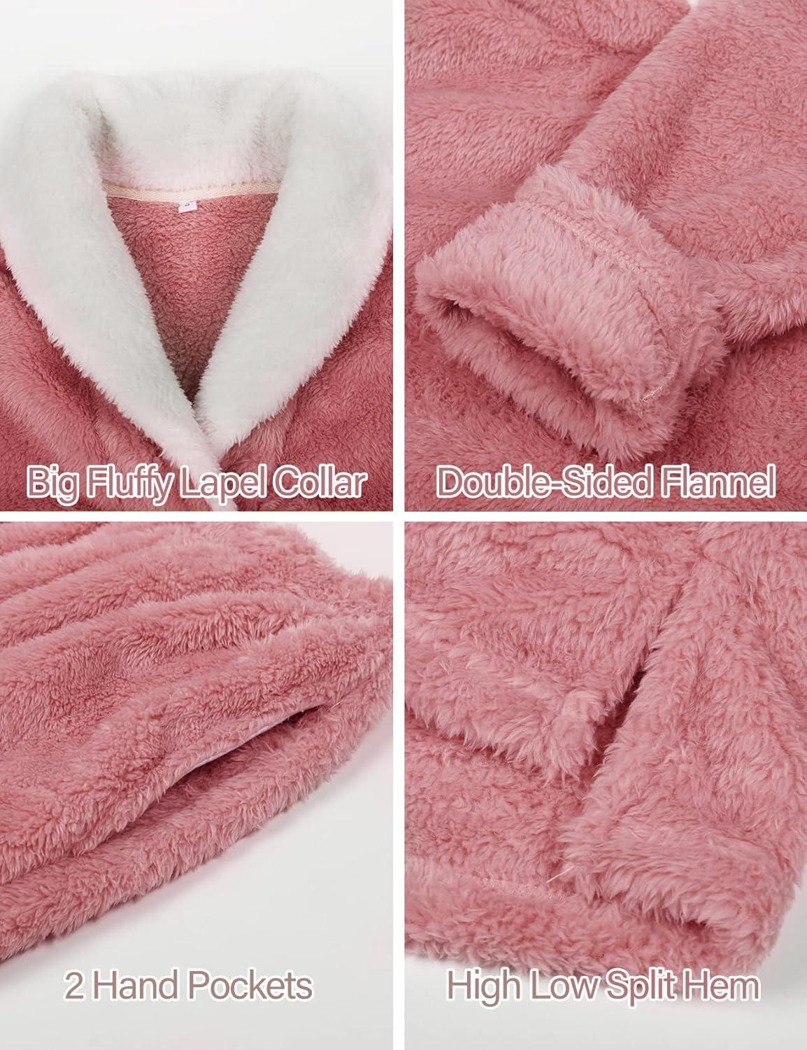 imageFlygo Women Fuzzy Warm Fleece Pajamas Sets Winter Flannel Sleepwear Fluffy Pajama Pullover Top Lounge Pants SetPink