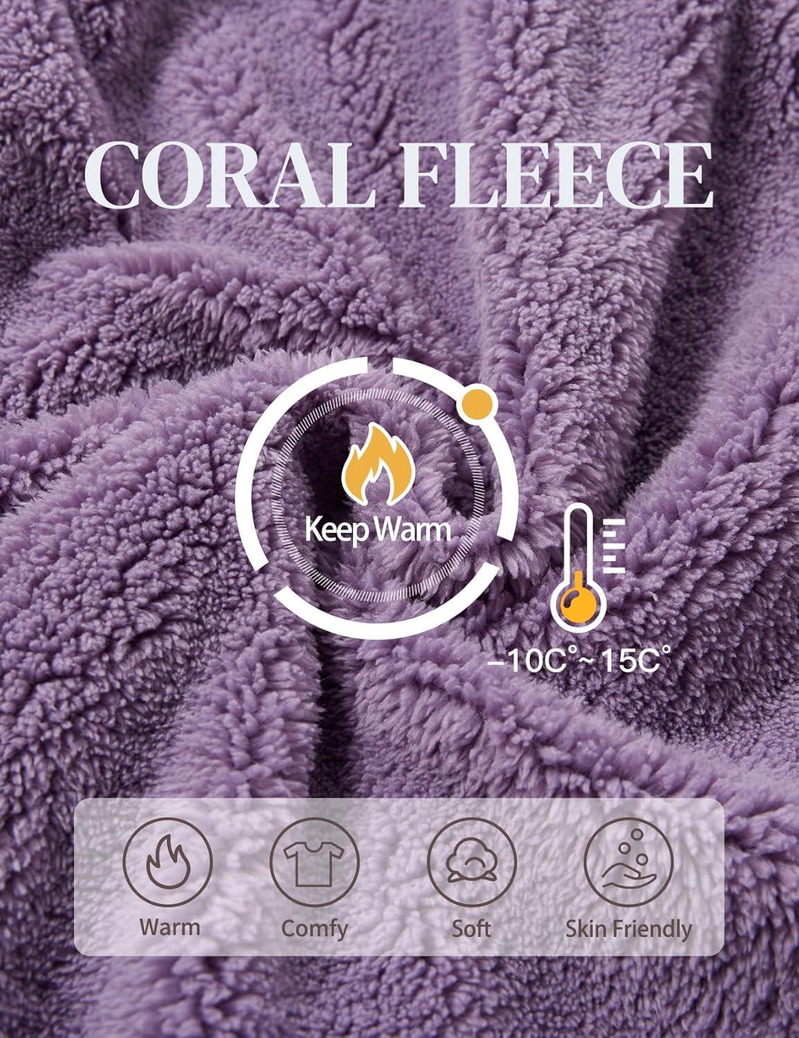 imageFlygo Women Fuzzy Warm Fleece Pajamas Sets Winter Flannel Sleepwear Fluffy Pajama Pullover Top Lounge Pants SetPurple