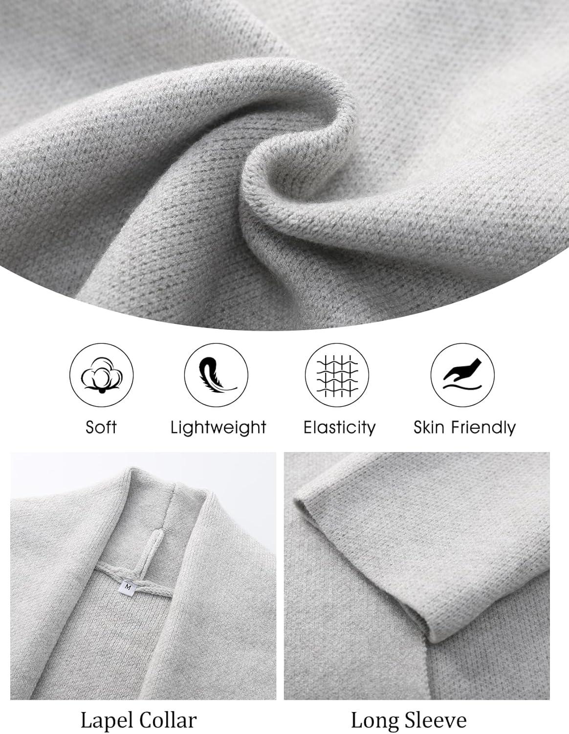 imageFlygo Womens Cropped Cardigan Sweater Oversized Shawl Lapel 2025 Fall Fashion Open Front Sweater Jacket Knit OutwearGrey