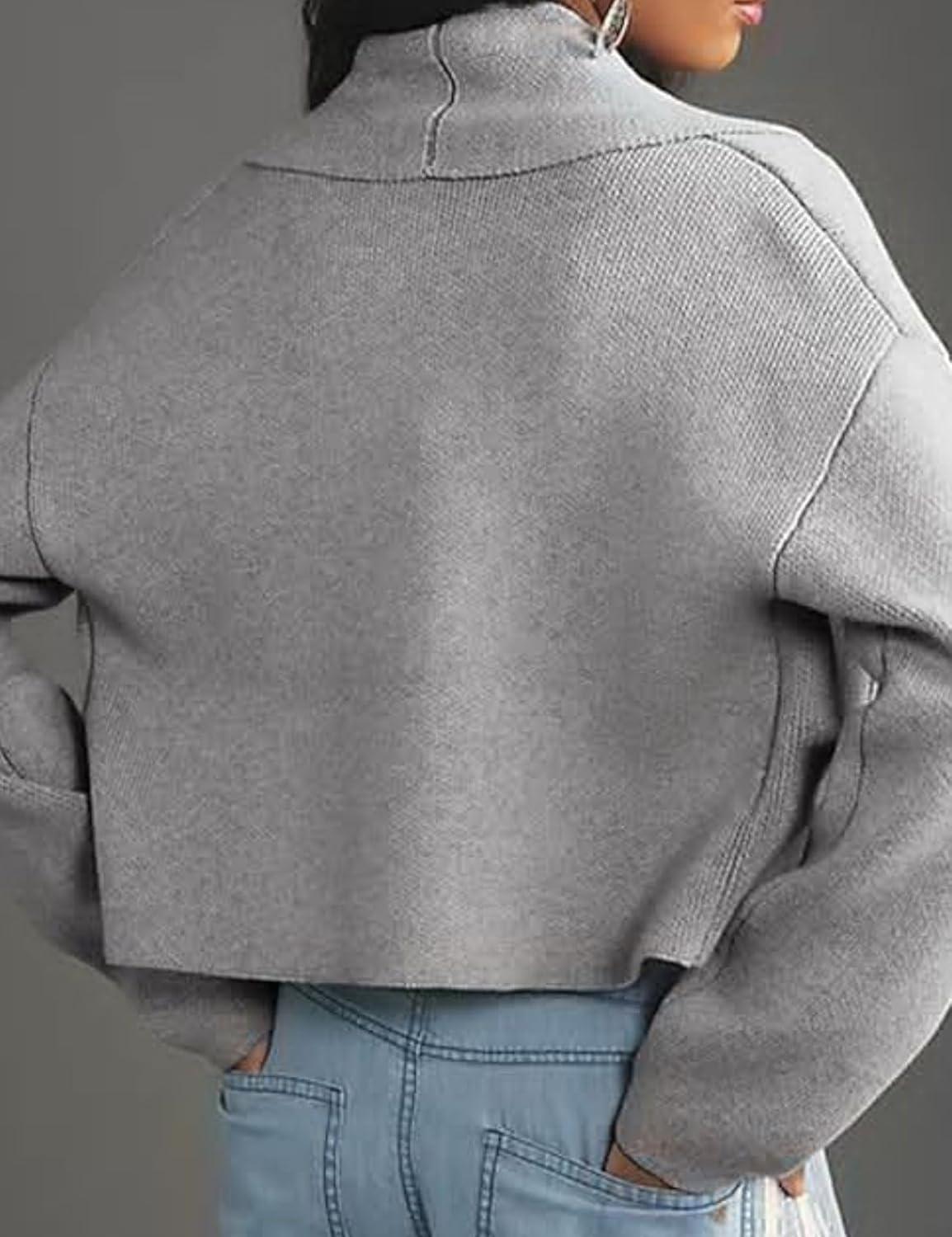 imageFlygo Womens Cropped Cardigan Sweater Oversized Shawl Lapel 2025 Fall Fashion Open Front Sweater Jacket Knit OutwearGrey