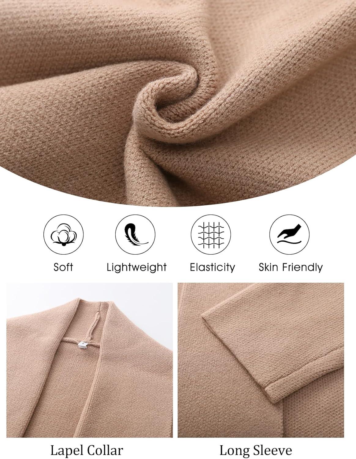 imageFlygo Womens Cropped Cardigan Sweater Oversized Shawl Lapel 2025 Fall Fashion Open Front Sweater Jacket Knit OutwearKhaki