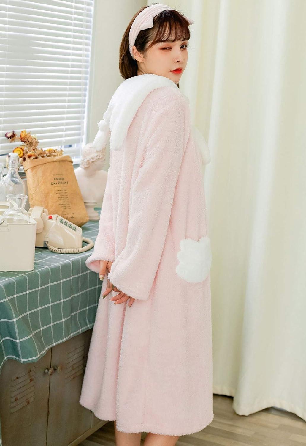 imageFlygo Womens Cute Pink Pullover Cotton Flannel Sleepwear NightwearPink