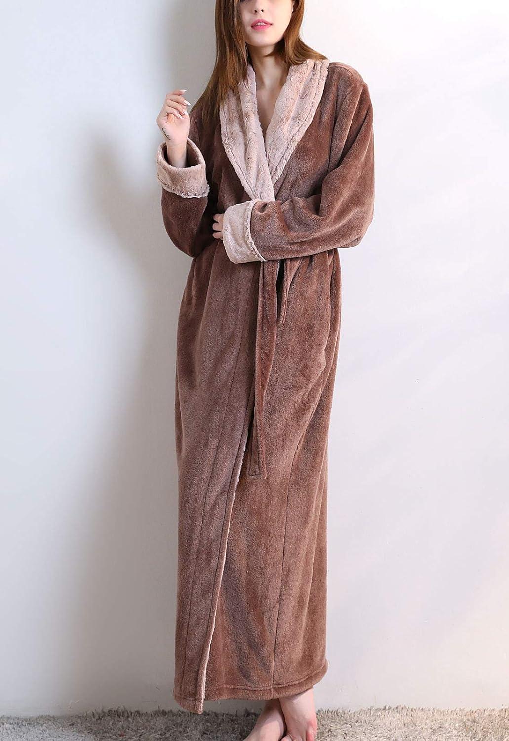 imageFlygo Womens Fleece Flannel Sleepwear Long Plush Bath RobeCoffee
