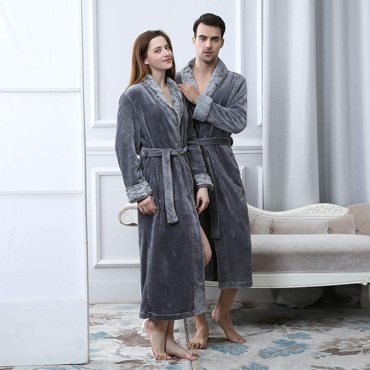 imageFlygo Womens Fleece Flannel Sleepwear Long Plush Bath RobeDark Grey