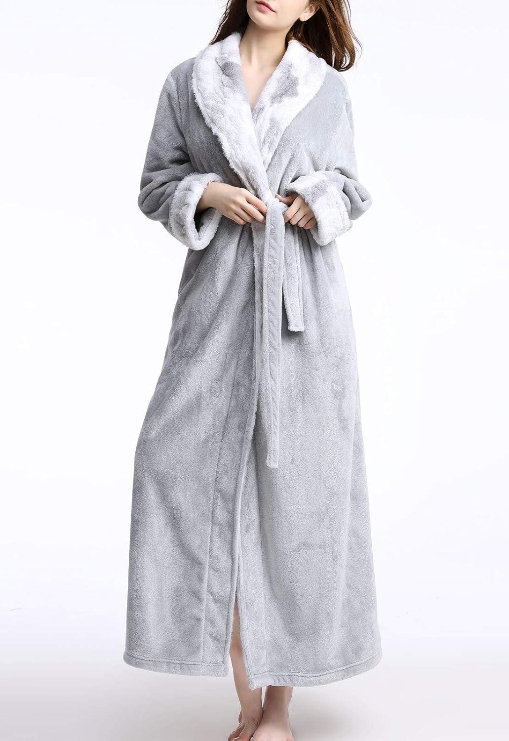 imageFlygo Womens Fleece Flannel Sleepwear Long Plush Bath RobeGrey