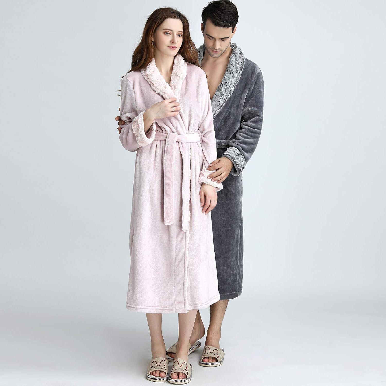 imageFlygo Womens Fleece Flannel Sleepwear Long Plush Bath RobePink