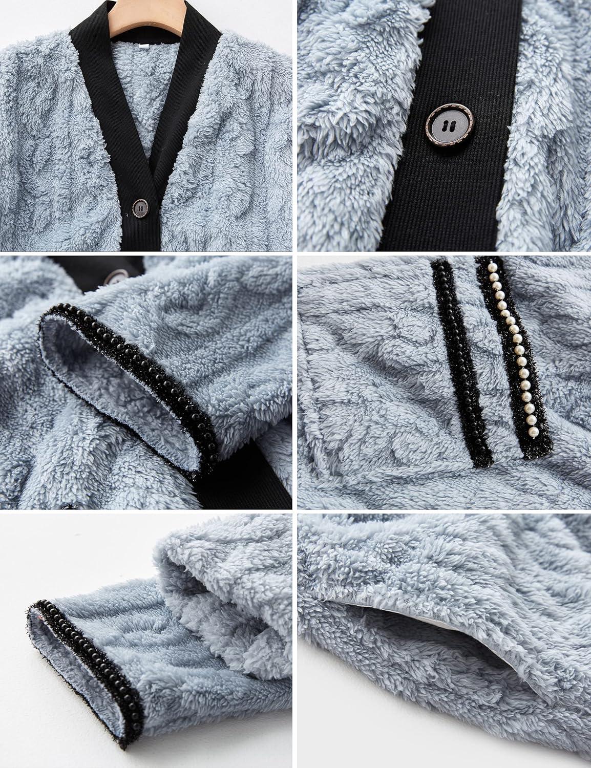 imageFlygo Womens Fluffy Pajama Sets Plush Fleece Tops Pants Loose Fuzzy Sleepwear LoungewearBeige