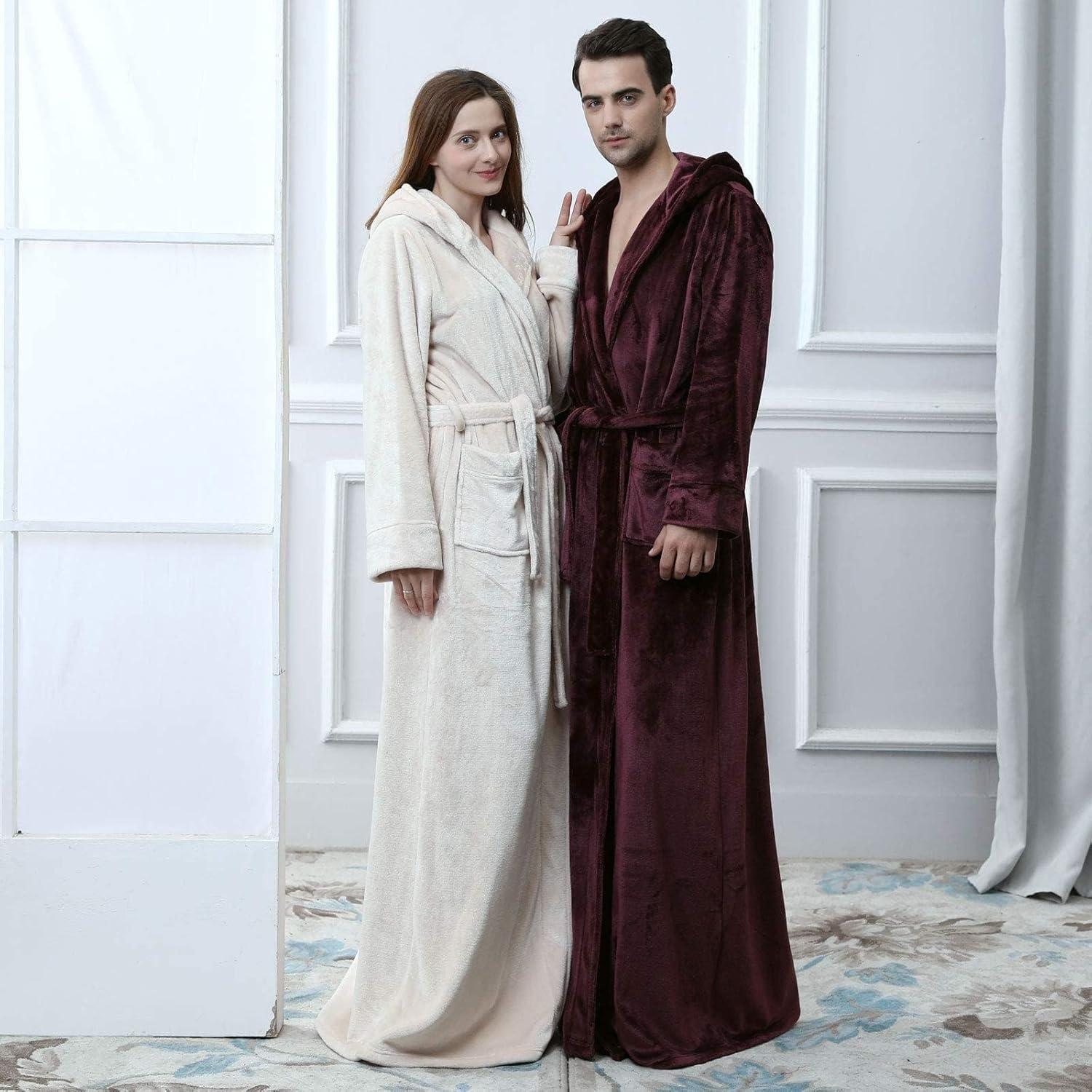 imageFlygo Womens Fuzzy Plush Long Hooded Robe Full Length Flannel Fleece Bathrobe Warm HousecoatWine Red