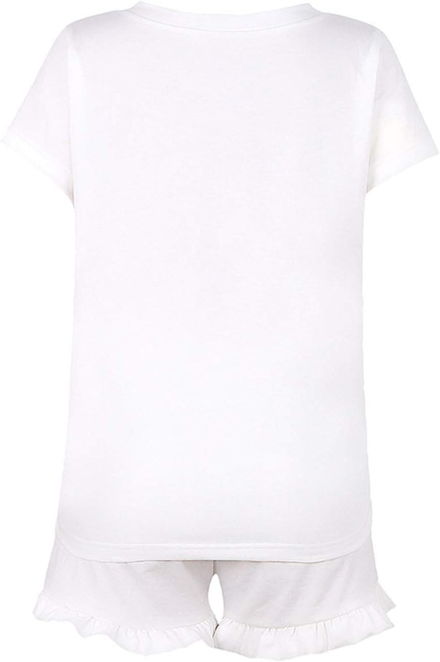 imageFlygo Womens Shorts Pajama Set Short Sleeve 2 Pieces Pajamas Sleepwear Nightwear PjsWhite