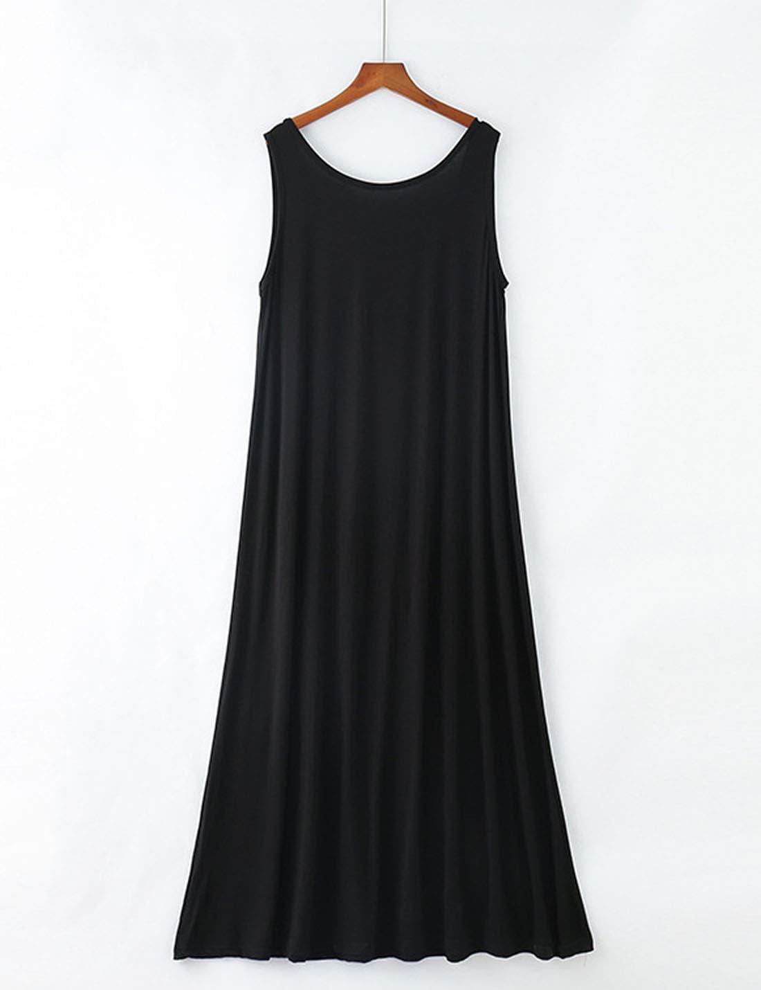 imageFlygo Womens Sleeveless Long Nightgown Summer Full Slips Sleep Dress Soft Sleepshirts Chemise Sleepwear Lounge DressesBlack