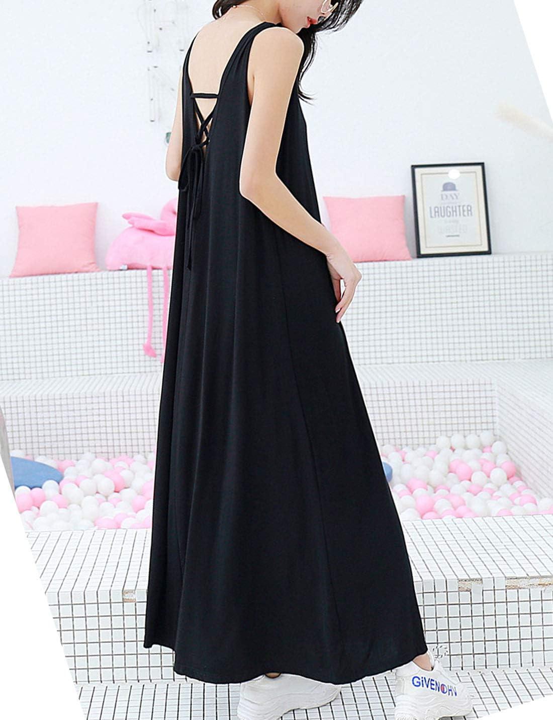 imageFlygo Womens Sleeveless Long Nightgown Summer Full Slips Sleep Dress Soft Sleepshirts Chemise Sleepwear Lounge DressesBlack