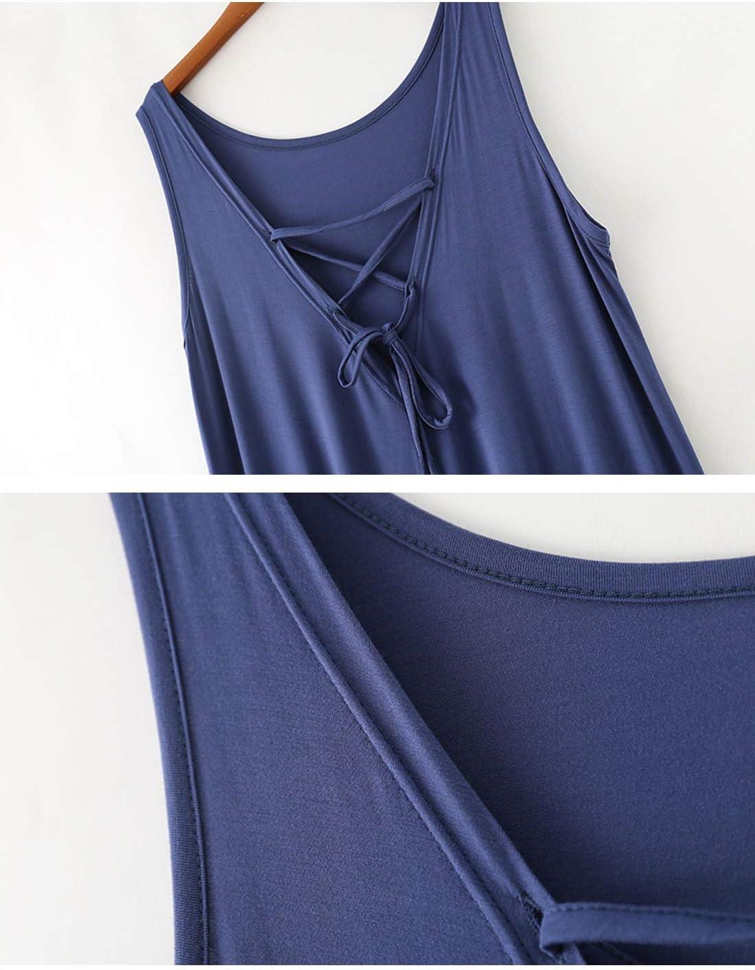 imageFlygo Womens Sleeveless Long Nightgown Summer Full Slips Sleep Dress Soft Sleepshirts Chemise Sleepwear Lounge DressesPink