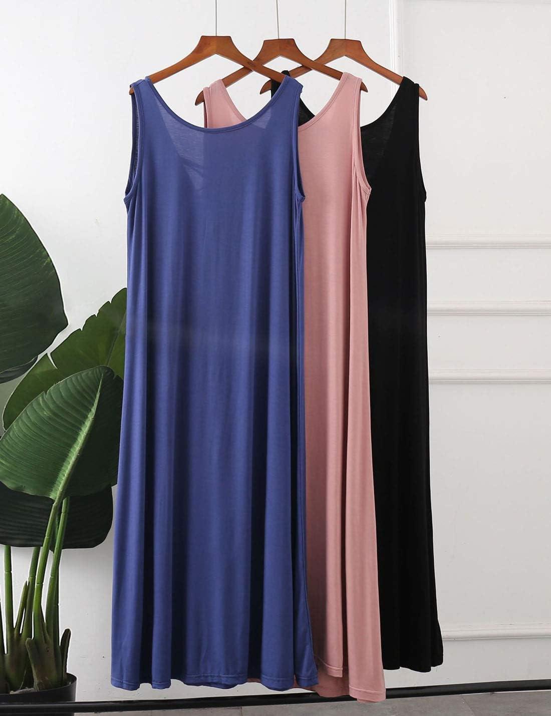 imageFlygo Womens Sleeveless Long Nightgown Summer Full Slips Sleep Dress Soft Sleepshirts Chemise Sleepwear Lounge DressesPink