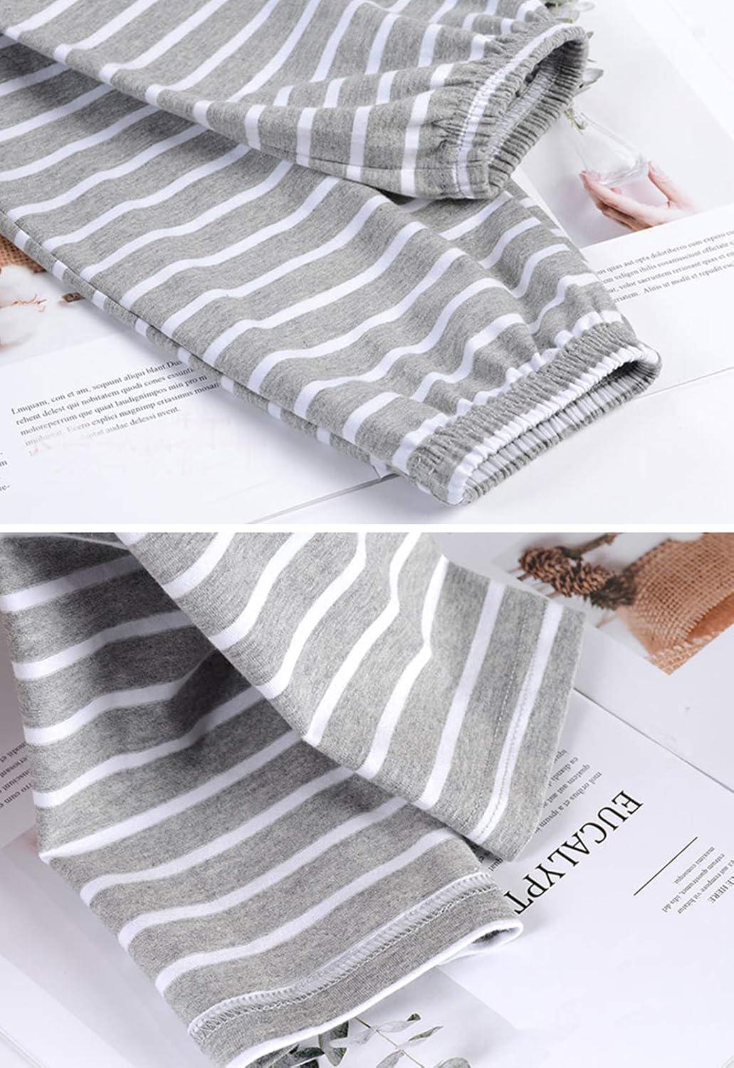 imageFlygo Womens Striped Cotton Pajama Pants Drawstring Loose Yoga Workout Pant with PocketsGrey