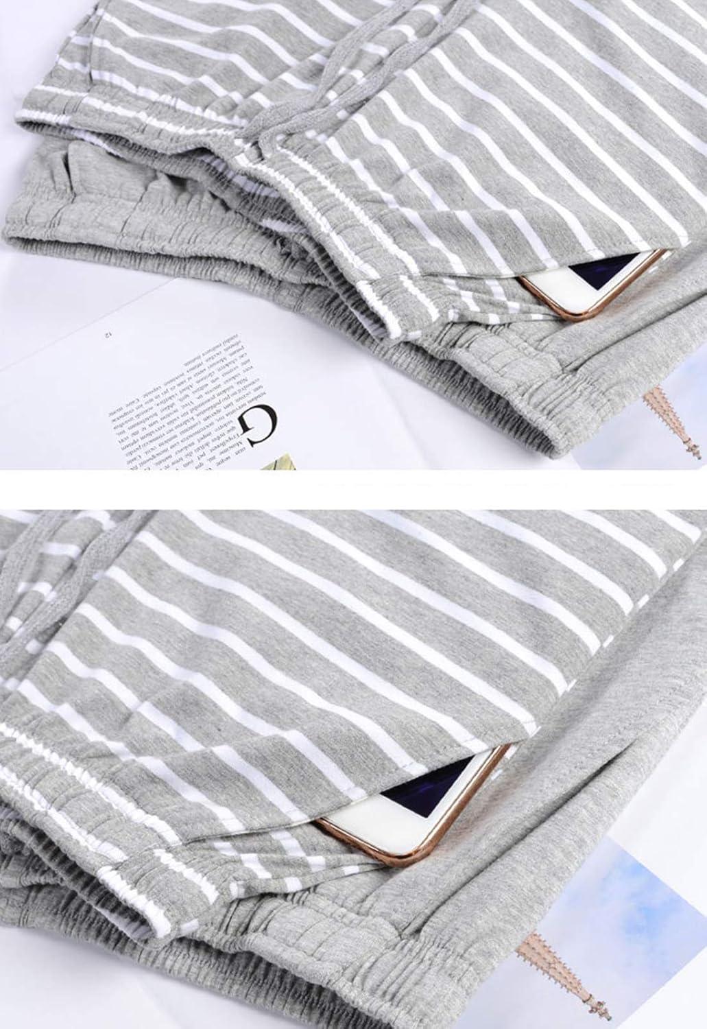 imageFlygo Womens Striped Cotton Pajama Pants Drawstring Loose Yoga Workout Pant with PocketsNavy