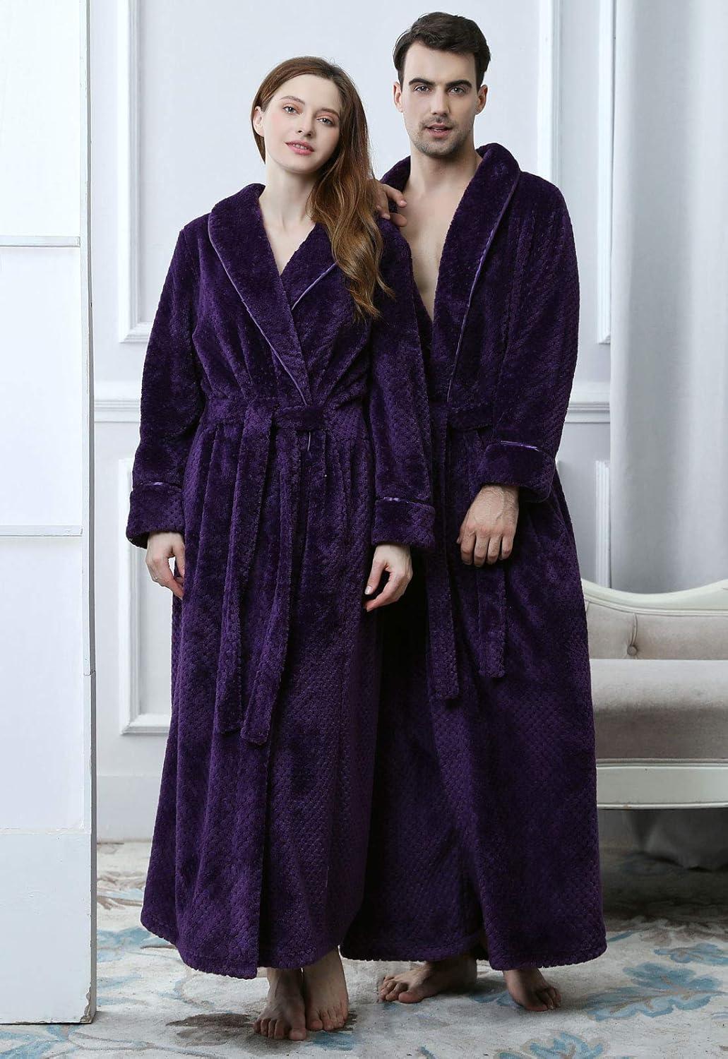 imageFlygo Womens Winter Fleece Plush Bathrobe Long Flannel Sleepwear BeltedNavy