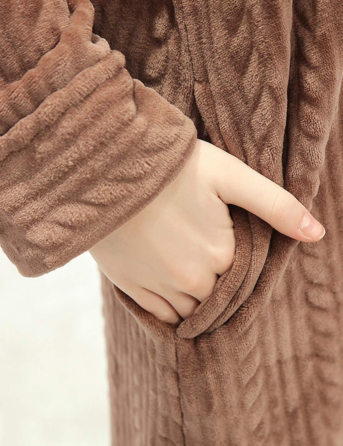 imageFlygo Womens Zip Up Hooded Bathrobe Long Plush Flannel Fleece Robe Housecoat Sleepwear Dressing GownCoffee