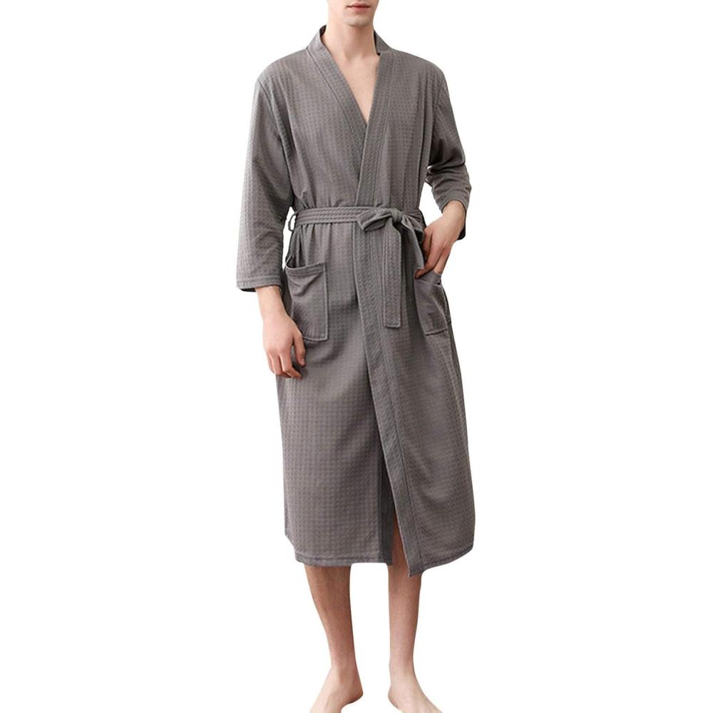 imageFlygo Mens Lightweight Waffle Weave Bathrobes SleepwearGrey