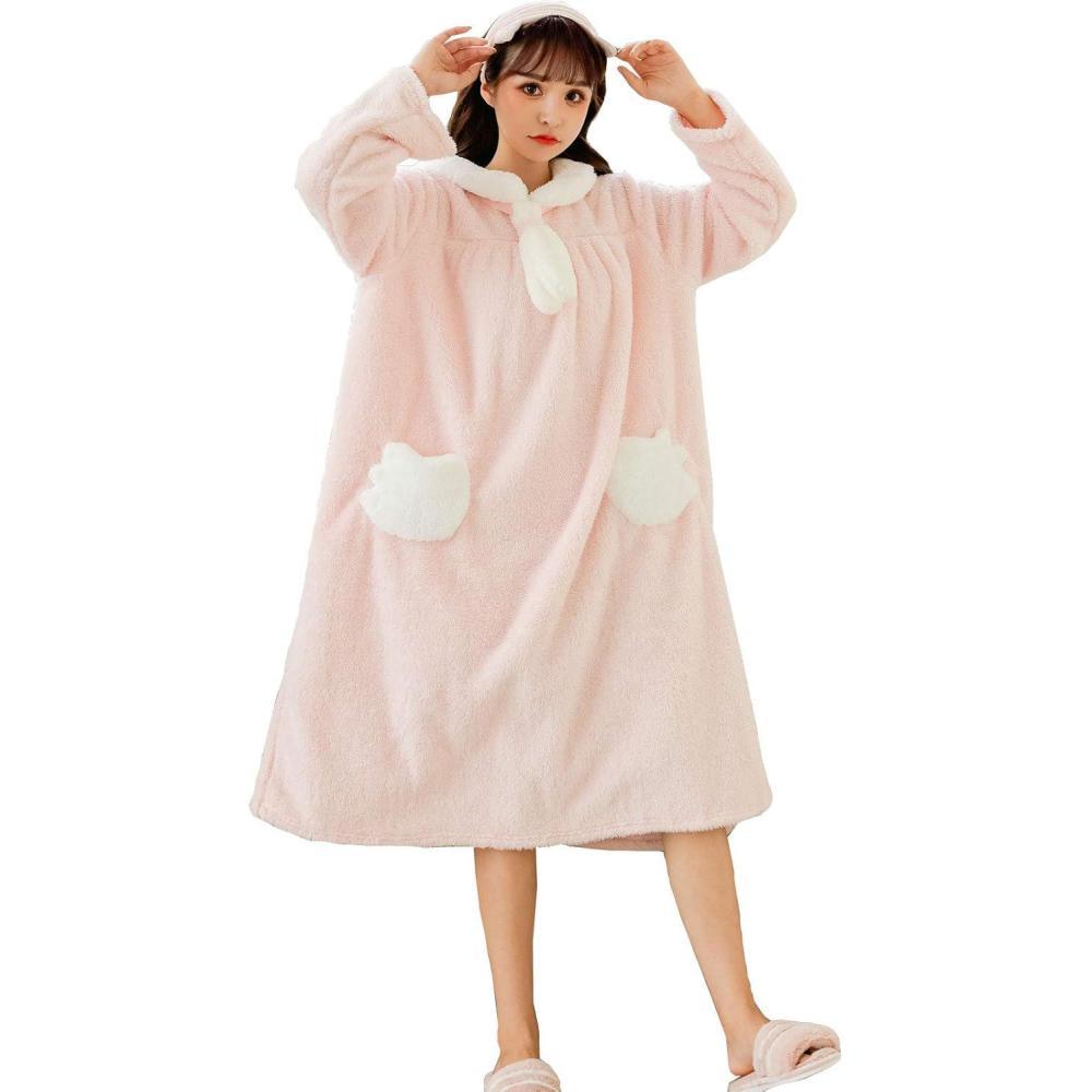 imageFlygo Womens Cute Pink Pullover Cotton Flannel Sleepwear NightwearPink