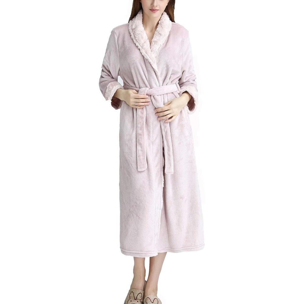 imageFlygo Womens Fleece Flannel Sleepwear Long Plush Bath RobePink