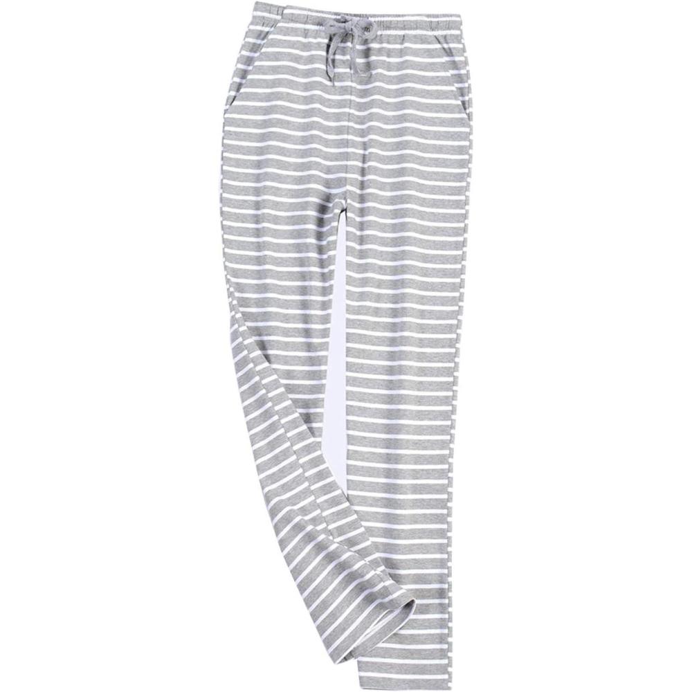 imageFlygo Womens Striped Cotton Pajama Pants Drawstring Loose Yoga Workout Pant with PocketsGrey