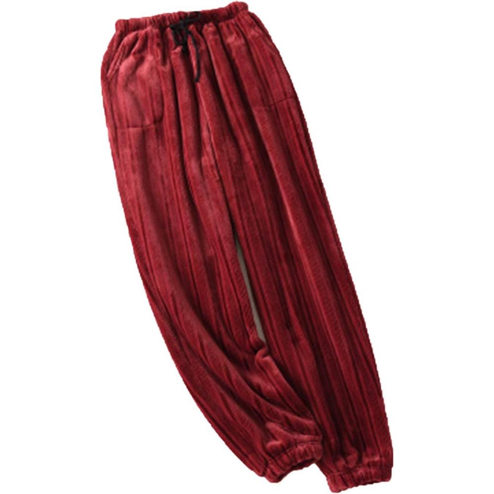 imageFlygo Womens Winter Warm Flannel Fleece Lounge Sleepwear Pajama Pants with DrawstringWine Red