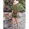imageFlygo 2 Piece Outfits for Women Cotton Linen V Neck Short Sleeve Shirt Shorts Lounge Set with PocketsArmy Green