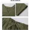 imageFlygo 2 Piece Outfits for Women Cotton Linen V Neck Short Sleeve Shirt Shorts Lounge Set with PocketsArmy Green