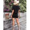 imageFlygo 2 Piece Outfits for Women Cotton Linen V Neck Short Sleeve Shirt Shorts Lounge Set with PocketsBlack