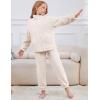 imageFlygo Girls Fuzzy Pants Sets Kid 2 Piece Winter Fleece Outfits Stand Collar Zip Up Sweatshirts Fluffy Sweatpants with PocketsBeige