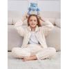 imageFlygo Girls Fuzzy Pants Sets Kid 2 Piece Winter Fleece Outfits Stand Collar Zip Up Sweatshirts Fluffy Sweatpants with PocketsBeige