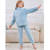imageFlygo Girls Fuzzy Pants Sets Kid 2 Piece Winter Fleece Outfits Stand Collar Zip Up Sweatshirts Fluffy Sweatpants with PocketsBlue