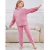 imageFlygo Girls Fuzzy Pants Sets Kid 2 Piece Winter Fleece Outfits Stand Collar Zip Up Sweatshirts Fluffy Sweatpants with PocketsPink