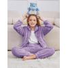 imageFlygo Girls Fuzzy Pants Sets Kid 2 Piece Winter Fleece Outfits Stand Collar Zip Up Sweatshirts Fluffy Sweatpants with PocketsPurple
