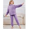 imageFlygo Girls Fuzzy Pants Sets Kid 2 Piece Winter Fleece Outfits Stand Collar Zip Up Sweatshirts Fluffy Sweatpants with PocketsPurple