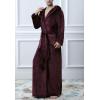 imageFlygo Mens Plush Fleece Robe with Shawl Collar Soft Warm Lightweight Hooded Spa Bath RobeWine Red