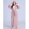 imageFlygo Plush Fleece Robe for Women Soft Warm Full Length Long Hooded Bathrobe with Hood Luxury Warm HousecoatsPinkM