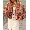 imageFlygo Women Cropped Puffer Jacket Cardigan Floral Printed Quilted Coats Lightweight Open Front Crop Padded Down Jackets02 Brown