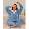 imageFlygo Women Fuzzy Warm Fleece Pajamas Sets Winter Flannel Sleepwear Fluffy Pajama Pullover Top Lounge Pants Set02 Bluekangaroo Pocket