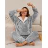 imageFlygo Women Fuzzy Warm Fleece Pajamas Sets Winter Flannel Sleepwear Fluffy Pajama Pullover Top Lounge Pants Set02 Greykangaroo Pocket