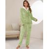 imageFlygo Women Fuzzy Warm Fleece Pajamas Sets Winter Flannel Sleepwear Fluffy Pajama Pullover Top Lounge Pants Set02 Lightgreenkangaroo Pocket