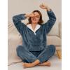 imageFlygo Women Fuzzy Warm Fleece Pajamas Sets Winter Flannel Sleepwear Fluffy Pajama Pullover Top Lounge Pants Set02 Navykangaroo Pocket