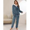 imageFlygo Women Fuzzy Warm Fleece Pajamas Sets Winter Flannel Sleepwear Fluffy Pajama Pullover Top Lounge Pants Set02 Navykangaroo Pocket
