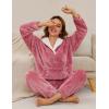 imageFlygo Women Fuzzy Warm Fleece Pajamas Sets Winter Flannel Sleepwear Fluffy Pajama Pullover Top Lounge Pants Set02 Pinkkangaroo Pocket