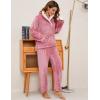 imageFlygo Women Fuzzy Warm Fleece Pajamas Sets Winter Flannel Sleepwear Fluffy Pajama Pullover Top Lounge Pants Set02 Pinkkangaroo Pocket